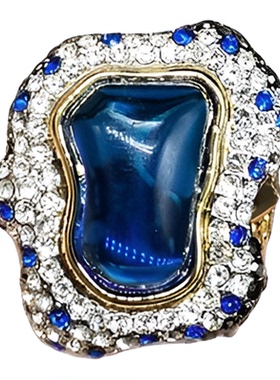 精美时尚高档密镶满钻蓝色琉璃戒