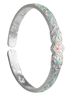 足银9999宝相花手镯珐琅彩