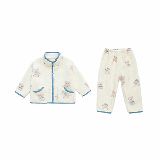 男童睡衣法兰绒秋冬季2025新款男孩宝宝珊瑚绒家居服可爱开衫套装