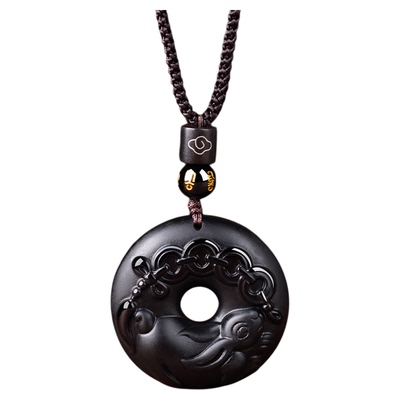 天然黑曜石吊坠十二生肖项链挂件