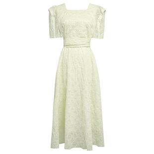 2026早春夏季新款OL复古方领别致羊腿袖露背系结甜美淑女风连衣裙