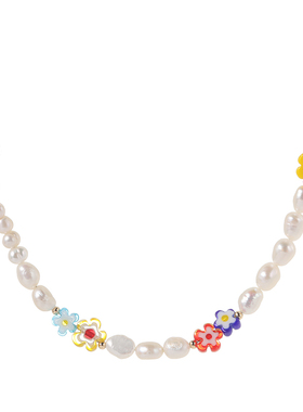 Hihipenny/花园派对天然珍珠多巴胺小众设计可爱彩色项链手链套装