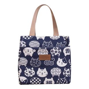 手拎日式保温饭盒袋手提袋子大容量上班族帆布便当包防水饭盒包