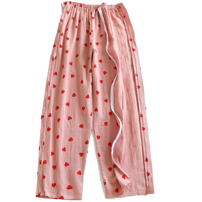 夏女款纯棉双层纱薄款拉链护理服