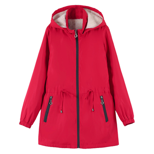 啄木鸟加绒加厚风衣外套女士2025秋冬季新款防风保暖中长款夹克女