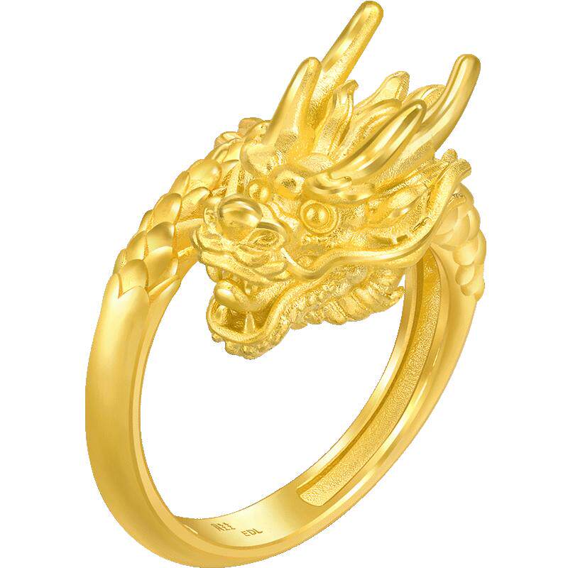 周生生结婚礼物足金生生有囍黄金龙戒指男士生肖龙开口戒94542R