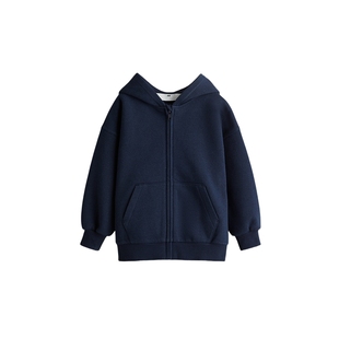 HM童装儿童男童卫衣冬季新款加绒宽松红色拉链连帽衫外套1280294