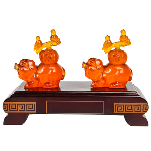 属虎2026马年吉祥物喜柿连猪摆件生肖虎水琉璃招财客厅办公室摆设