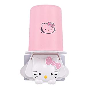 Kitty牙刷架吸壁挂墙免打孔自动挤牙膏器卡通可爱洗漱口杯架套装