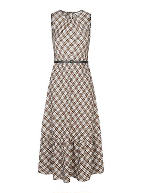 MOUSSY 夏季新品复古港风菱格纹无袖连衣裙女028ISA33-3961
