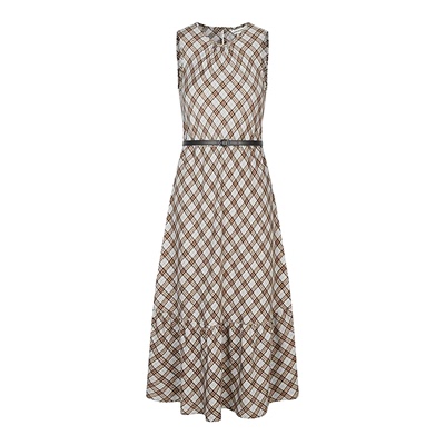 MOUSSY 夏季新品复古港风菱格纹无袖连衣裙女028ISA33-3961