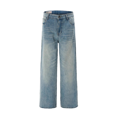 水洗猫须牛仔裤男款直筒宽松