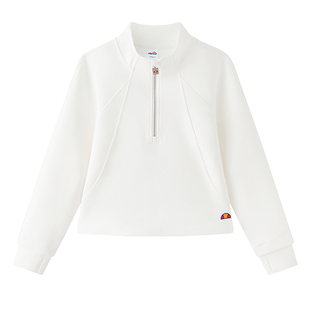 ellesse小贝壳25秋冬新品运动立领半拉链印花套头卫衣收口短款女