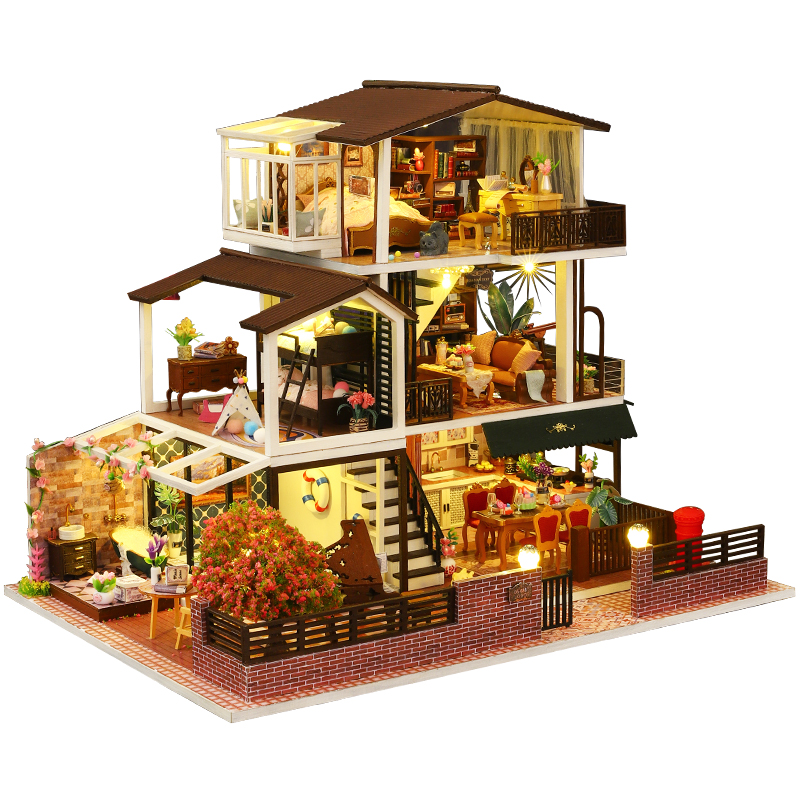 diy手工小屋拼装房子欧式复古阁楼别墅建筑模型玩具创意生日礼物
