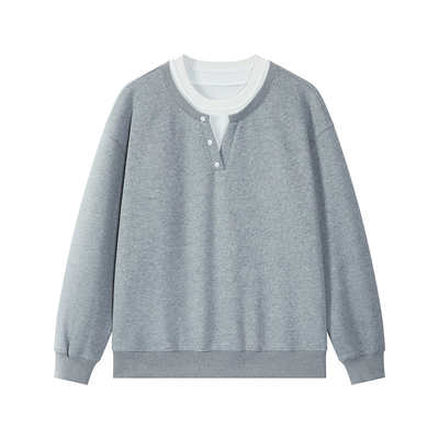 Dream made美式假两件亨利领卫衣男秋冬季重磅内搭打底衫V领上衣