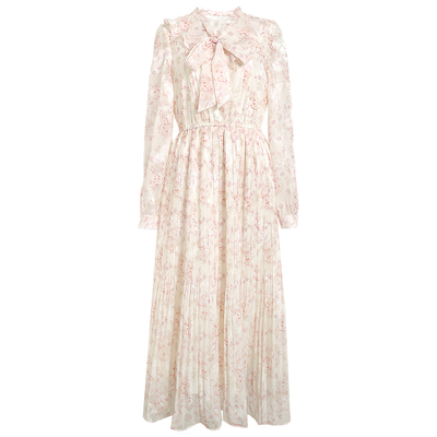 温柔小碎花雪纺连衣裙甜美蝴蝶结