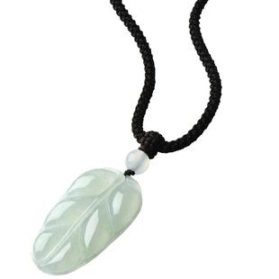 周大生天然翡翠叶子吊坠女糯种玉石挂坠送礼带编绳送女友新年礼物