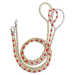 狗狗用品串珠白金珍珠牵引绳宠物胸背带牵引带泰迪中小型狗链