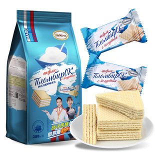 俄罗斯进口阿孔特酸奶夹心威化饼干小农庄500g网红儿童休闲零食