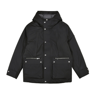 雷迪波尔男装中长款羽绒服2025冬季新款连帽休闲纯色鸭绒保暖外套