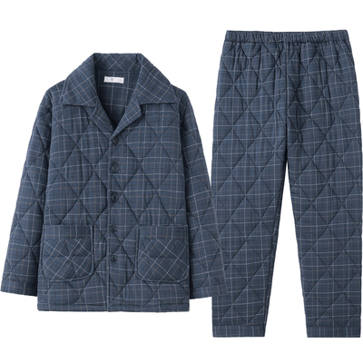 夹棉加厚保暖三层格子冬季家居服