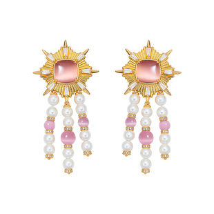 [甄选5折]NanaJacqueline流苏仿珍珠耳环新款高级复古猫眼石耳饰