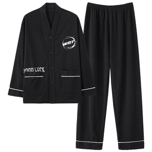 春秋冬天睡衣男2025新款长袖纯棉家居服秋冬款中年爸爸男士家居服