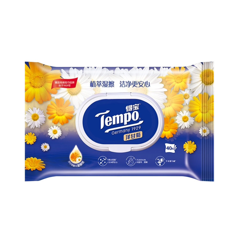 Tempo得宝湿厕纸植物呵护洋甘菊味6包*40片经期卫生湿巾私处护理