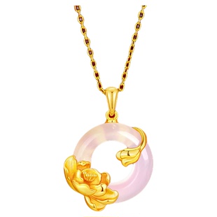 中国黄金央创牡丹玉平安扣项链送妈妈生日礼物母亲女新年礼物S925