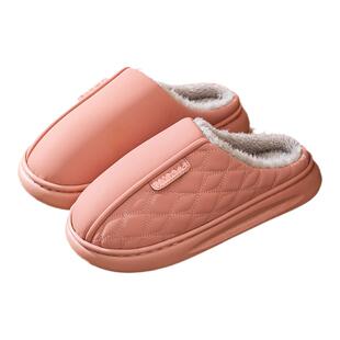 男士秋冬防水皮拖鞋室内家居加厚保暖防滑耐脏皮面棉拖鞋男款家用