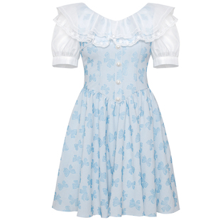 GW大码女装法式蓝色碎花仙气连衣裙2025夏季新款微胖mm甜美显瘦女