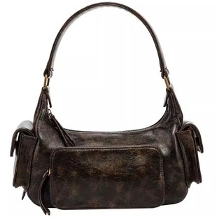 2025新款包包中古包手提女包秋冬腋下包复古机车包真皮多口袋手拎