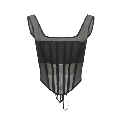 网纱一字肩背心绑带鱼骨抹胸上衣
