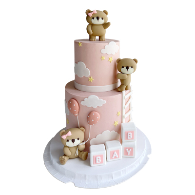 卡通蛋糕装饰粉蓝小熊玩偶摆件