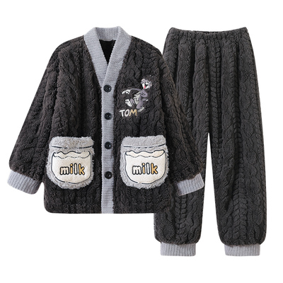 猫人儿童睡衣男生加绒加厚家居服