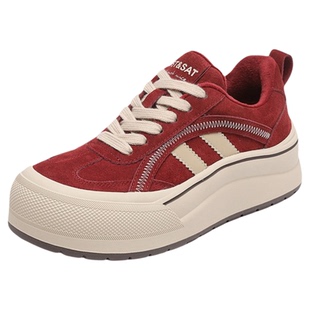 星期六红色鞋子女鞋新款秋冬保暖防滑厚底板鞋女百搭休闲运动鞋直