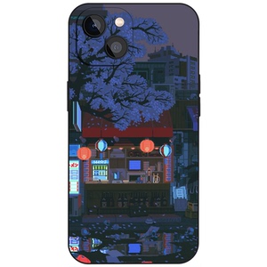 夜樱灯笼街边倒影居酒屋 ins像素和风复古插画手机壳适用iPhone17苹果16文艺青年磁吸磨砂硅胶全包防摔保护套