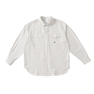 VR97泡泡纱条纹长袖衬衫男日系潮流秋季新款纯棉宽松休闲廓形衬衣