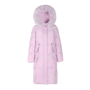 蕉小青 粉紫色真大毛领羽绒服女冬中长款2025新款加厚高级感长款