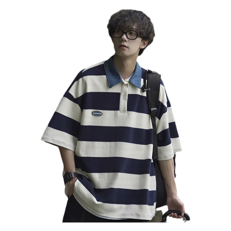 青少年polo衫男短袖夏季新款日系條紋翻領(lǐng)t恤男孩純棉衣服cityboy