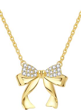 周六福蝴蝶结项链女S925银链坠轻奢小众送女友节日礼物