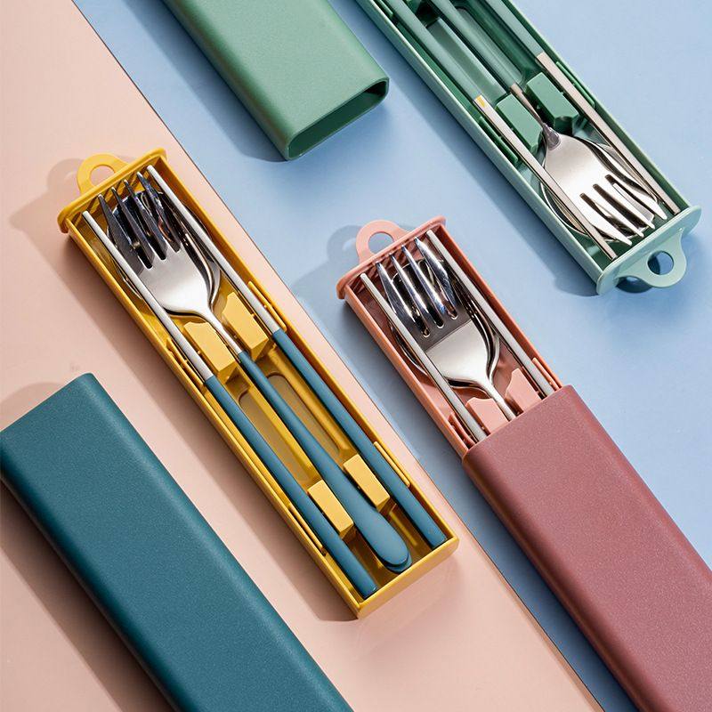 304不锈钢餐具套装便捷式筷子儿童日式创意学生勺子旅行旅游套装