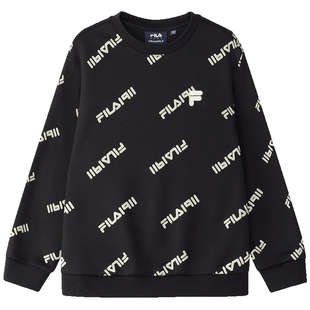 FILA斐乐儿童加绒老花套头卫衣2025年冬季新款男女童圆领满印上衣
