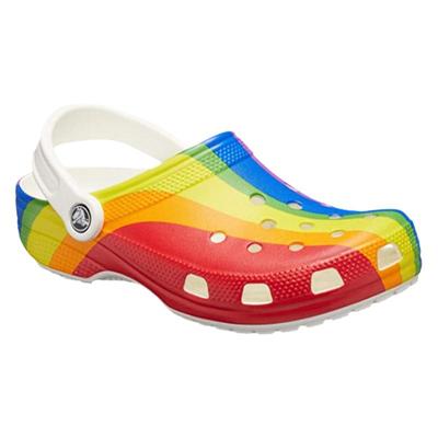 crocs时尚风彩虹条纹正品洞洞鞋
