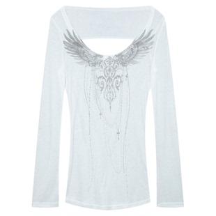 DoublePunch春夏原创竹节棉镂空清透印花修身长袖防晒衫T恤