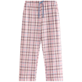 芬腾睡裤女春秋季纯棉居家单裤格子休闲宽松大码抗静电家居裤长裤