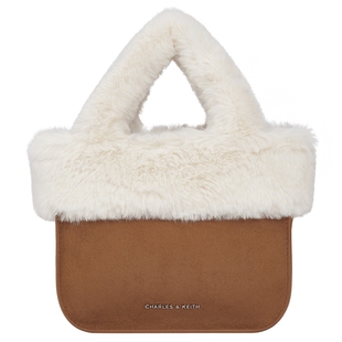 CHARLES&KEITH秋冬女包CK11-30271445-1柔软毛绒手提斜挎托特包女