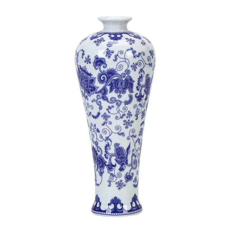 花瓶摆件青花瓷客厅插花白瓷仿古复古风工艺品陶瓷干花茶道花器