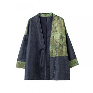 宝诗黎一粒扣提花拼接外套2026春季气质高级感新中式宽松大码女装