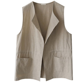 2026新款马甲女夏季薄款外套亚麻坎肩外穿棉麻圆领马夹背心女单层